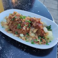 Pork belly and apple sauce at Seitan's Corner in Bristol