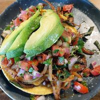 Mushroom tostada, automatically vegan   at Comālli Taqueria in Reading