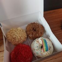 Apple Crumble, Red Velvet and two others at Sammy's Berliner Donuts in Berlin
