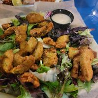 Fried avo slices with cilantro vinaigrette (instead of dairy/egg chipotle crema) at Taco + Tequila  in Savannah
