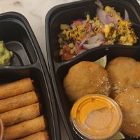Jackfruit crab cakes and taquitos at Willow Vegan Bistro in New York City