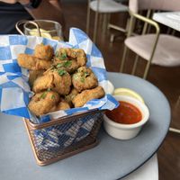 Calamari with oyster mushrooms   at Willow Vegan Bistro in New York City