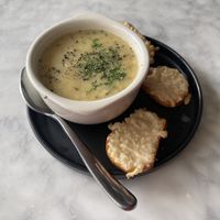 Clam chowder using oyster mushrooms and lots of ingredients too   at Willow Vegan Bistro in New York City