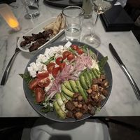 Cobb salad with barbecued seitan on a stick   at Willow Vegan Bistro in New York City