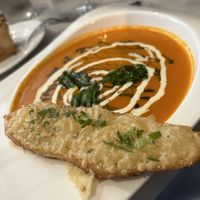 Tomato soup with the cheesy bread  at Willow Vegan Bistro in New York City