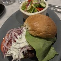 “Lamb” burger and a side salad    at Willow Vegan Bistro in New York City