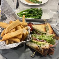 Steak; BLT & fries with a side of broccolini   at Willow Vegan Bistro in New York City