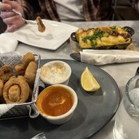 Calamari and truffle Mac n cheesee  at Willow Vegan Bistro in New York City