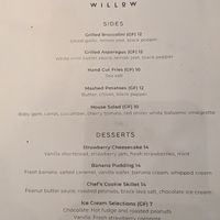 Menu at Willow Vegan Bistro in New York City