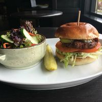 Vegan hold the meat burger at Fionn's in Winnipeg