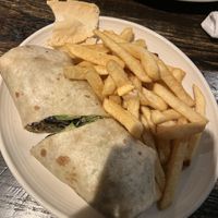 Falafel wrap and fries.  at Zim's Cafe in Lexington