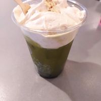 Matcha milk tea with cream at NUTTEA - La Trobe St in Melbourne