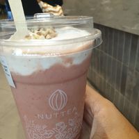 Strawberry smoothie w/nut cream at NUTTEA - La Trobe St in Melbourne