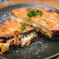 Kimcheez toastie (can ask for vegan cheese also can be made using GF bread)  at Brighter Coffee in Stanmore