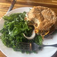 Chili Cheese Burger and warm garlic greens (all vegan)   at Spacecat V-stro in Ferndale