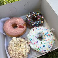 Strawberry and vanilla donuts, chocolate and coffee cake cake donuts  at Donut Run in Washington