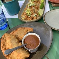 Sweet potato empanadas in front, tofu tacos behind.  at Pearl & Lime in Quincy
