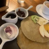 Today’s Special: Pancakes with fruit, jam, maple syrup & coconut yogurt   at Moon To Moon in Mount Victoria