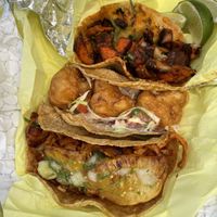 Top to bottom: asada, Baja, and Al pastor *chefs kiss*  at Taco Vega in Los Angeles