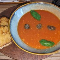 Tomato soup (comes with meatballs and a vegan cheese toastie) at The Conscious Kitchen - Kloof St in Cape Town