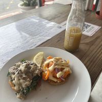 Patato wedges with carrot salmon and mushrooms  at The Conscious Kitchen - Kloof St in Cape Town