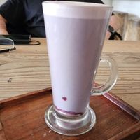 Purple sweet potato latte with almond milk. Soft taste, not sweet. I liked it. Does not taste like pumpkin. at The Conscious Kitchen - Kloof St in Cape Town
