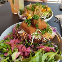 Lunch "cheese" croquettes and coleslaw sandwich at Superkelly in Ghent