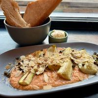 Courgette / romesco / kappertjes / amandel at Superkelly in Ghent