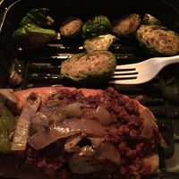 Hot smoke and Brussels sprouts  at Screaming Vegan in Roanoke
