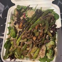 Quinoa/ brussel sprout/ asparagus salad with tahini dressing   at Screaming Vegan in Roanoke