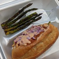 Oyster mushroom po boy and asparagus HIGHLY RECOMMEND at Screaming Vegan in Roanoke