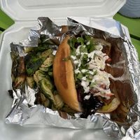 Oyster mushroom po’boy and roasted brussel sprouts    at Screaming Vegan in Roanoke