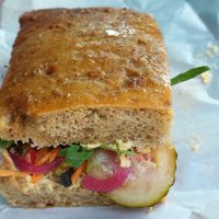 Foccacia with hummus and grilled veggies at VUEGEN BV in Diest