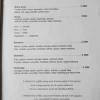 Menu page 6: Wrap with Vegetarian option may be vegan at Thirema Coffee Shop and Restaurant in Tortuguero