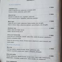 Menu page 5: Vegan main options at Thirema Coffee Shop and Restaurant in Tortuguero