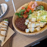 Tofu bowl and vegan bite size wrap 3 at Prima Caju in Funchal