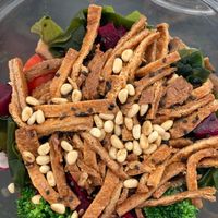 Lots of protein (soy pockets) at Fresh Bowl in Tel Aviv