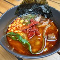 Spicy ramen soup...TOO SPICY!! 😕  at Ramen Ria  in Christchurch