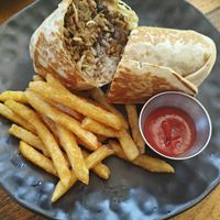 Vegan Beyond Meat Burrito & Crispy Fries at Eat Street in Santa Teresa