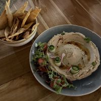 Hummus, huge portion, crackers dry and greasy  at Eat Street in Santa Teresa