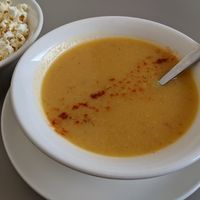 Mixed veg soup with popcorn to start. Tip: put the popcorn in the soup, it tastes good! at YuA Restaurante in Cuenca