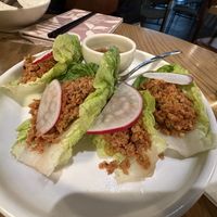 Larb salad, cos lettuce cups, Thai basil, prik nam pla  at east in Auckland