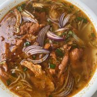 Spicy noodle soup with soy ‘chicken’ protein  at Bakery 127 in Pakenham