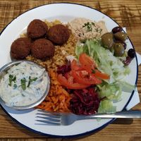 Falafel salad with bulger and hummus at What The Pitta in Manchester