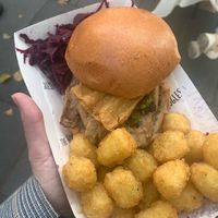 Hogless roast and hash browns at street food market  #Veganuary at The Hogless Roast in East London