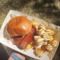 Breakfast bap and tots at The Hogless Roast in East London