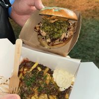 Burger & chips  at The Hogless Roast in East London