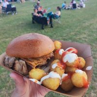 Hogless burger and hash brown bites at The Hogless Roast in East London
