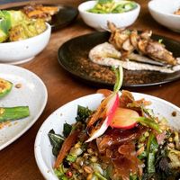 Oyster mushroom kebabs, hazelnut courgettes and beautiful vegetables grown on SITE! at SITE x supernature in East London