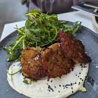 Beet fritters at SITE x supernature in East London